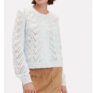 Intermix Open Knit Alpaca Wool Blend Crewneck Sweater in Blue Cozy Women's M